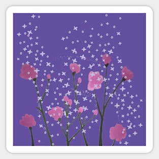 Cute Little Pink Flowers in Purple Background Sticker